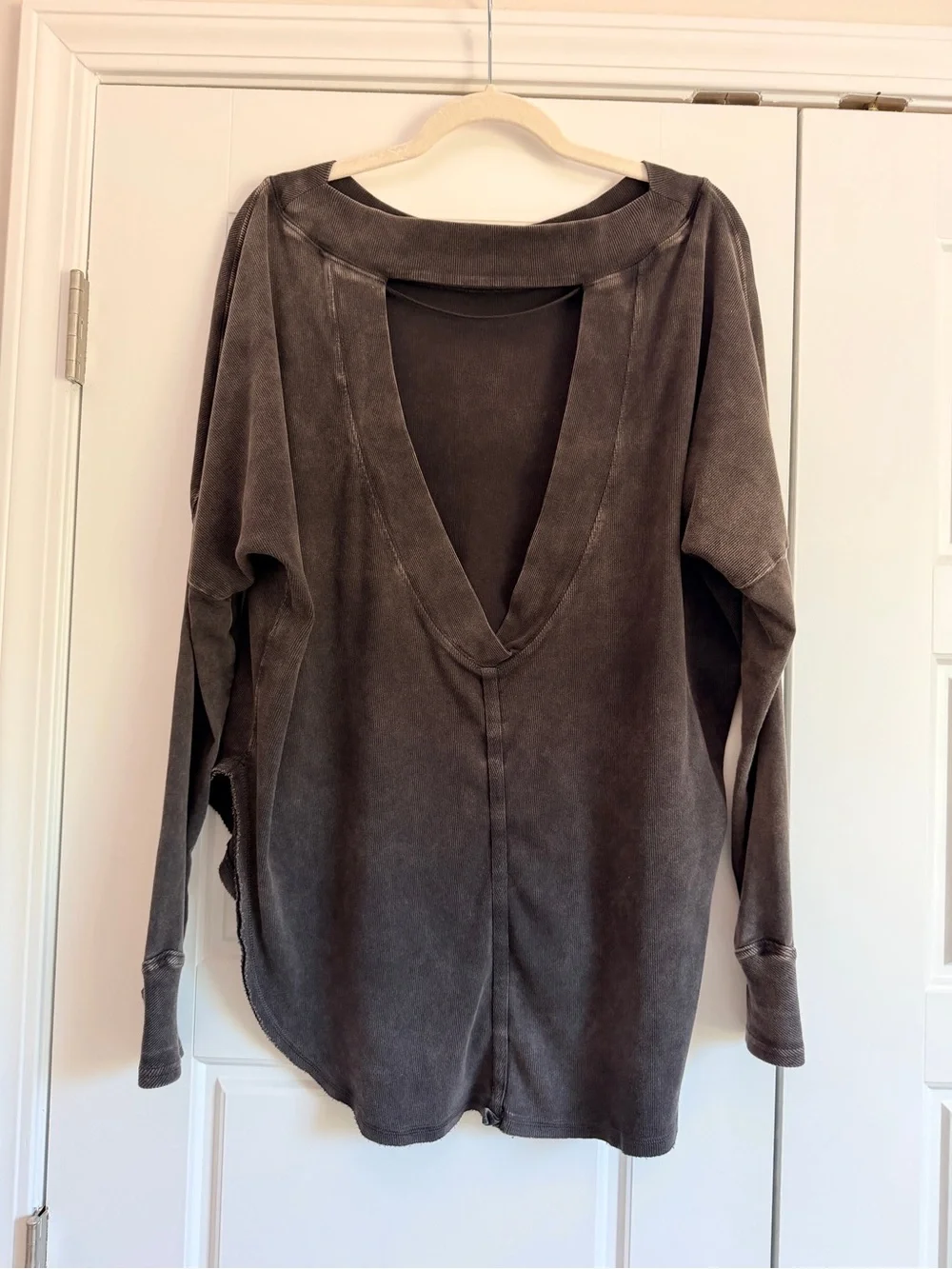 Free People Washed Deep V-Back Pullover - Charcoal - Picture 1 of 4